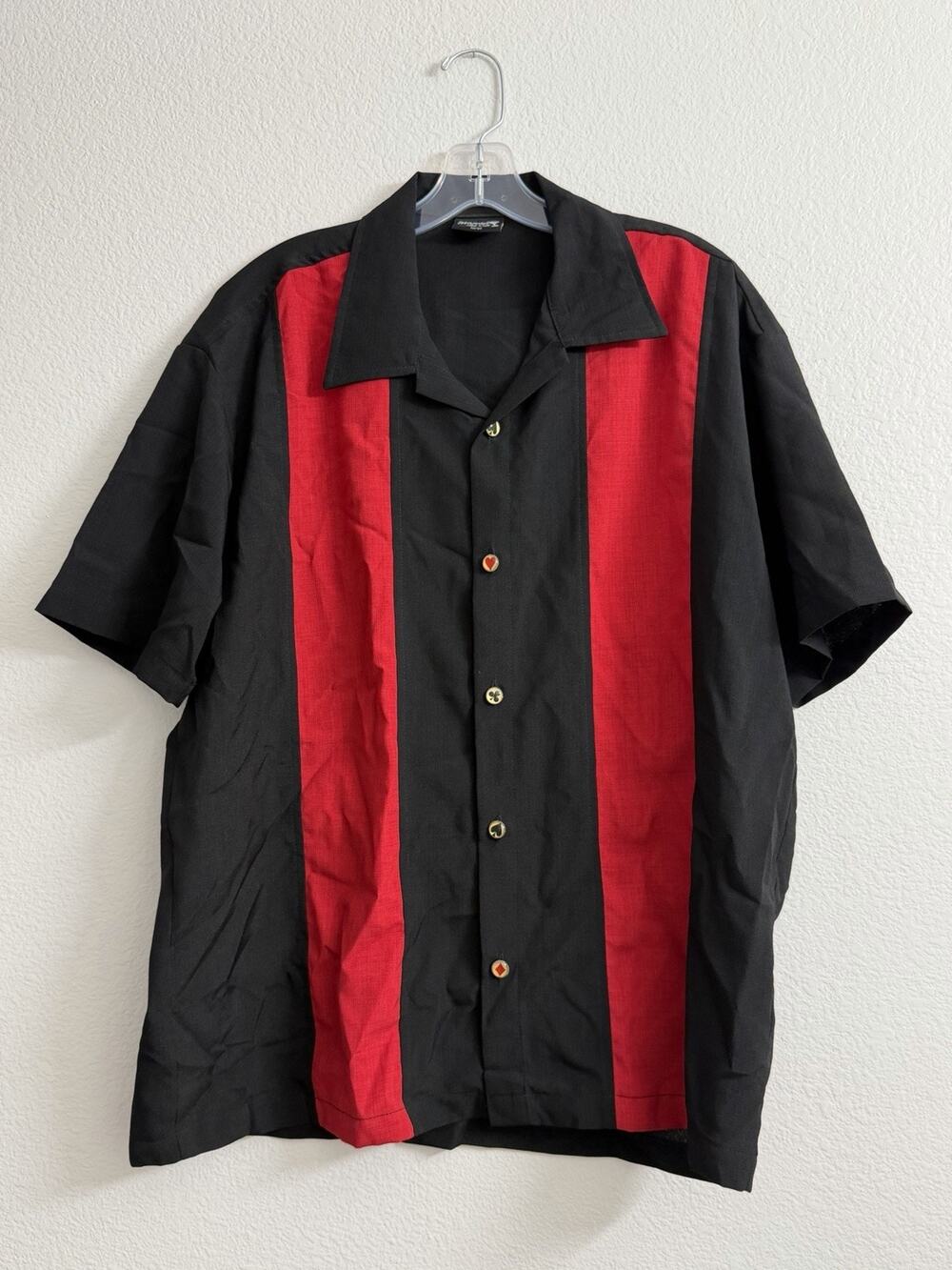 Steady Last Call Shirt Mens L Black Red Spade Diamond Clover Heart Buttons